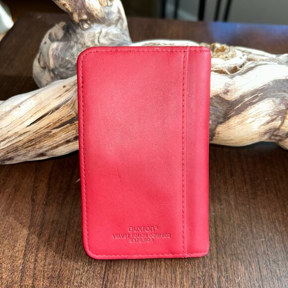 Buxton Card Wallet Womens Genuine Leather Velvet Touch Bifold Lipstick Red 3 X 5 - Picture 1 of 8